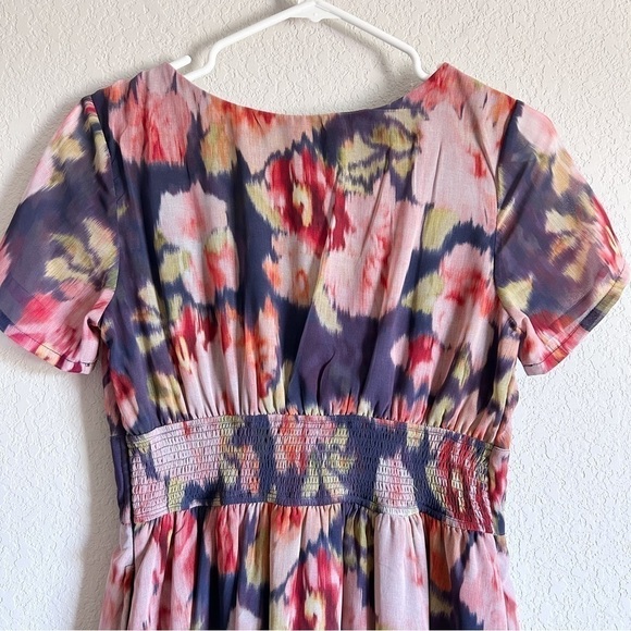 Wayward Fancies Floral Print Georgette Surplice Tiered Dress Pockets eShakti - Picture 9 of 12